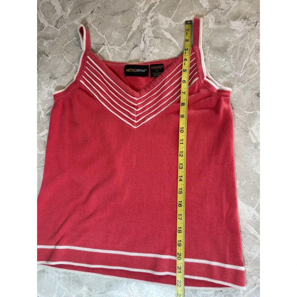 Metrostyle Y2K Womens Coral Pink White Striped V-Neck Cotton‎ Knit Tank Top M